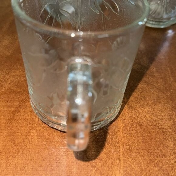 Vintage Floral Kig Malaysa Frosted Glass Coffee Mugs Set Of 3 - Picture 4 of 6